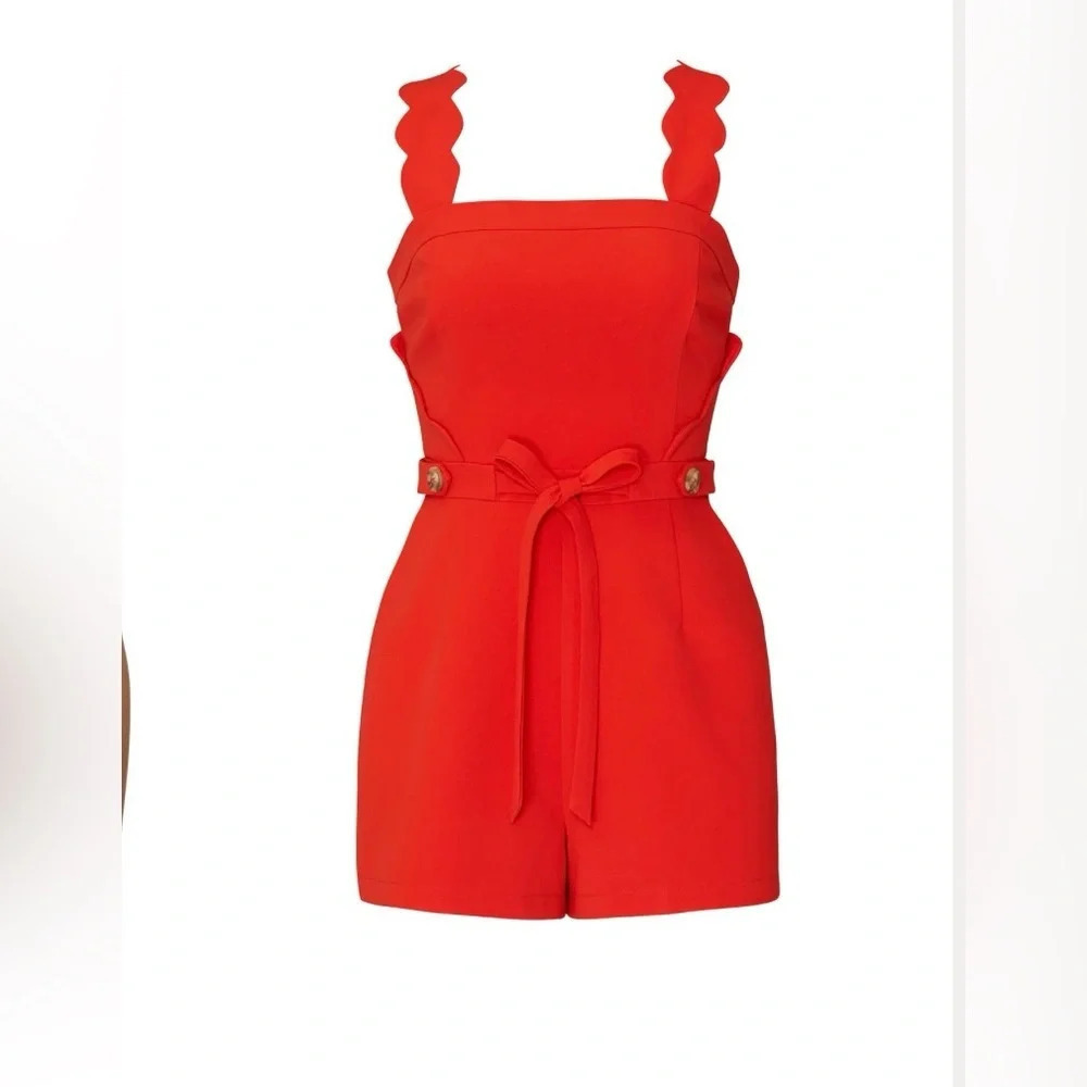 Adeline Rae Lenora Scallop Romper In Poppy Red NWT Summer Beachy Size XS